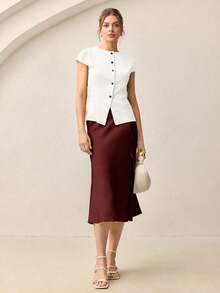 Falda A-Line de color café, elegante y moderna para el día a día, con estilo retro de los 90, adecuada para Navidad, Año Nuevo, San Valentín, fiestas, playa, graduación, moda, carnaval, vacaciones, invitada de boda, salidas, cit - Marrón 2 - Ver 4