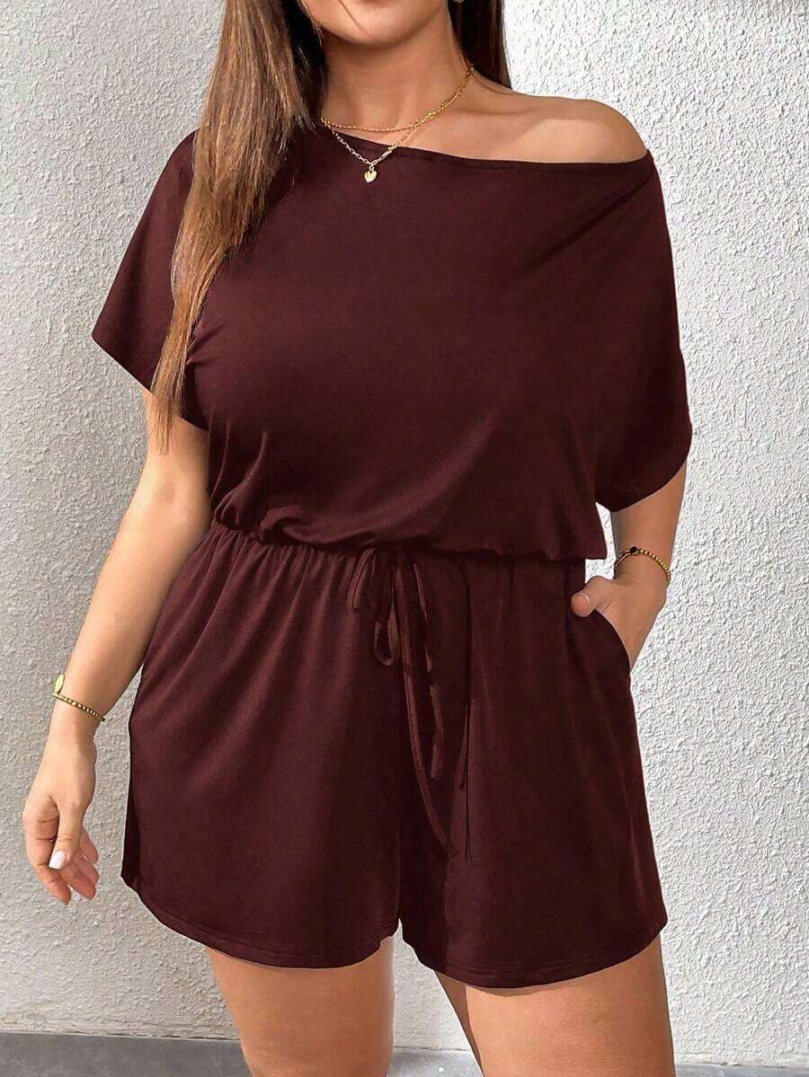 Mono de talla grande para mujer, ropa de verano, shorts, hombros descubiertos y graciosos, conjunto de verano para mujer, atuendo de rave de festival, conjunto de verano para vacaciones de mujer, mono casual de mujer - Rosa Roja - Ver 1