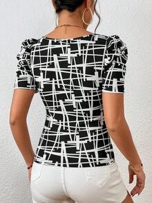Camiseta con estampado de manga farol - Blanco y Negro - Ver 2