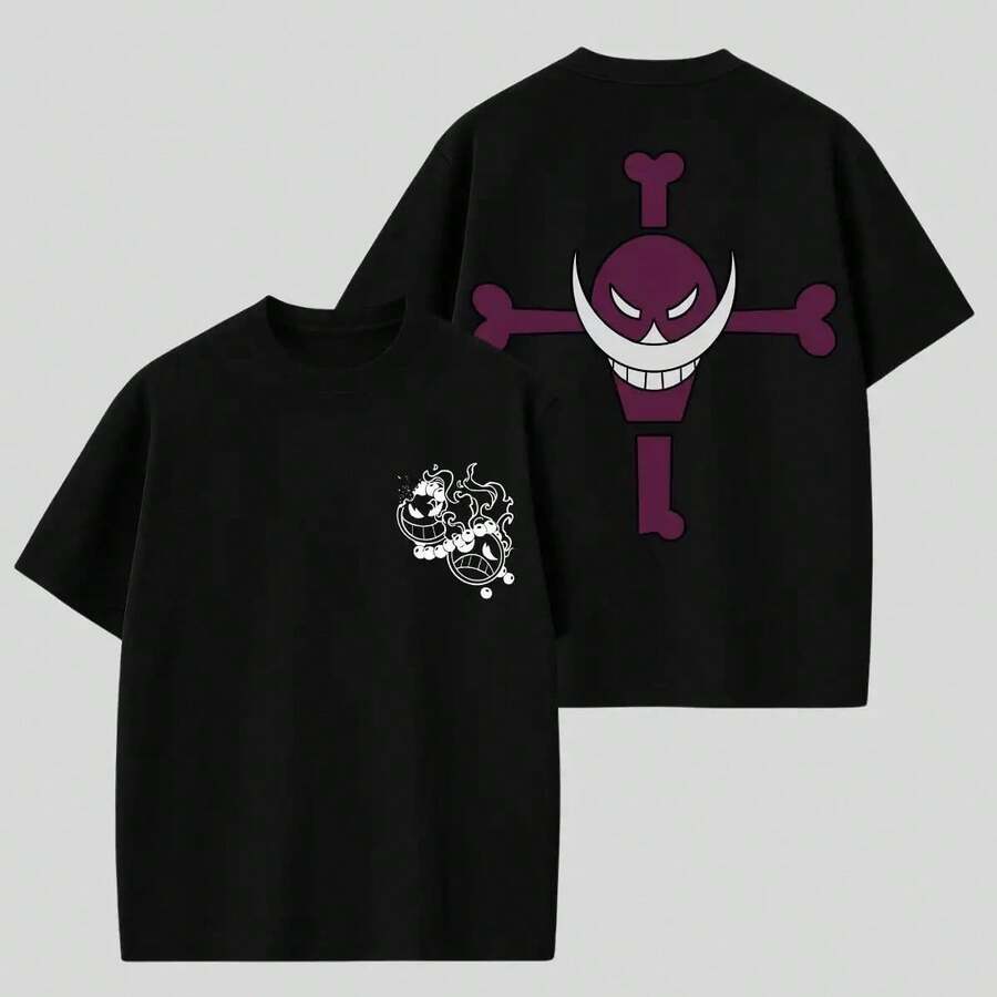 Camiseta Oversized One Piece Ace Anime Manga Moda Geek - Blanco - Ver 1