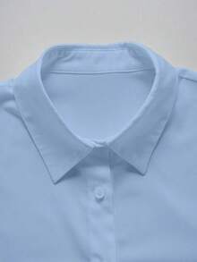 Camisa de mujer casual de manga larga a rayas con un solo abotonado - Azul - Ver 5