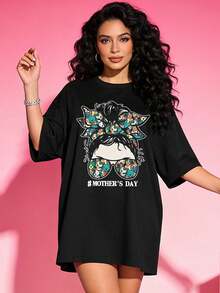 Women's Summer T-Shirt, Casual, Soft, Round Neck, Short Sleeves, Perfect For Mother's Day. The Headband And Sunglasses Feature Colorful Cartoon Dog Prints. White. - 黑色 - 查看 1