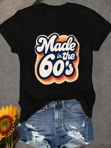 Fabricada en la década de 1960, camiseta de mujer de cuello redondo, cómoda y suave. - Negro - Ver 1