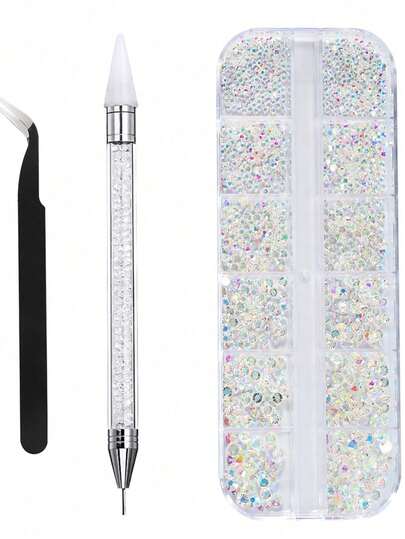 2000pcs 3D Round Rhinestones, Shiny Diamond Dotting Pen, Suitable For Nail Art Decoration, Facial & Eye Makeup, DIY Crafts