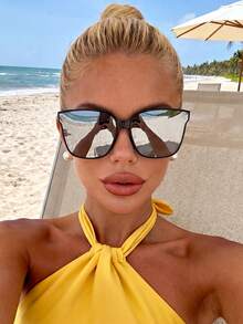 1 Pair Unisex Silver Square Sunglasses, Suitable For Street Style, Travel, Sports, Driving, Festivals, Beach, EDM, Outings, Summer Accessories, Vacation, Family Trips, Golf, Hiking, Elegant Attire, Street Fashion Accessories, Sports, Parties, Outdoor Activities, Fishing, Holidays, Vacations - White Mercury - View 4