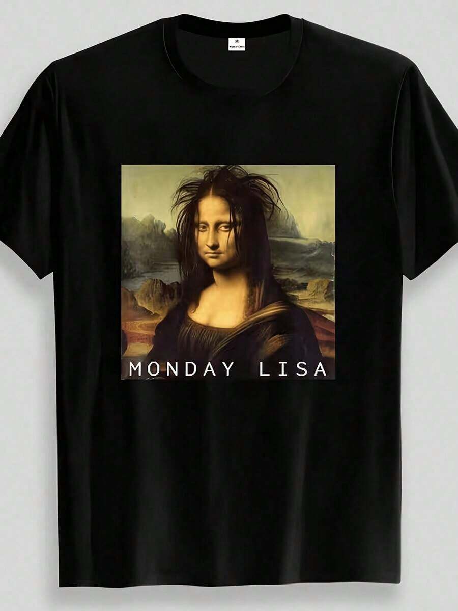La camiseta de talla grande para hombre con estampado de la Mona Lisa es perfecta para citas, trabajar desde casa o salidas a la cafetería, lavable a máquina, ideal para el Día de la Madre, el Día de San Patricio, la Pascua y otras festividades, corte unisex. - Blanco - Ver 1
