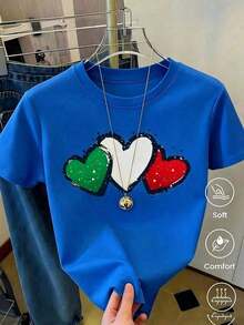 2026 World Cup T-Shirt With Mexico, Canada, And USA Crests, White Printed Soccer Jersey, Unisex Short-Sleeve Crew Neck Sportswear, Loose-Fit Urban Style Cotton Blouse, Gift For Soccer Fans, 2026 Cup, Pure-Cotton - 藍色的 - 查看 6