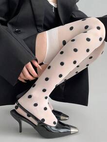 Vớ cao đến đùi kiểu Lolita ngọt ngào Nhật Bản, chấm bi trắng, mỏng, hơi trong suốt, có dây đeo qua đầu gối dành cho nữ. - Nhiều màu - Xem 7