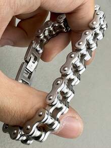 1pc Men's Heavyweight Stainless Steel Motorcycle Chain Bracelet, Biker Jewelry Gift, Chain Design With Punk Rock Style - Multicolor - View 1