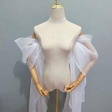 Áo khoác cưới tay dài bằng vải organza trắng, tay phồng xòe, cổ tay áo co giãn có thể tháo rời (Đen, Trắng, Hồng, Tím) - Nhiều màu - Xem 4