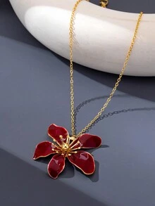 Bộ 3 món gồm bông tai và dây chuyền hoa văn phóng đại màu đỏ, thiết kế độc đáo với lớp men chảy tinh tế hình hoa lớn. Bộ trang sức sang trọng, cổ điển, thời trang cao cấp. - Màu Đỏ Sâu - Xem 6