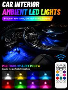 Car Interior LED Ambient Light With Remote Control, 8-Color USB Rechargeable Waterproof Anti-Collision Emergency Warning Light, Suitable For Cars, Motorcycles, Drones, Airplanes, Bicycles, Best Holiday Gift For Family And Friends, Car Accessories - A - View 3