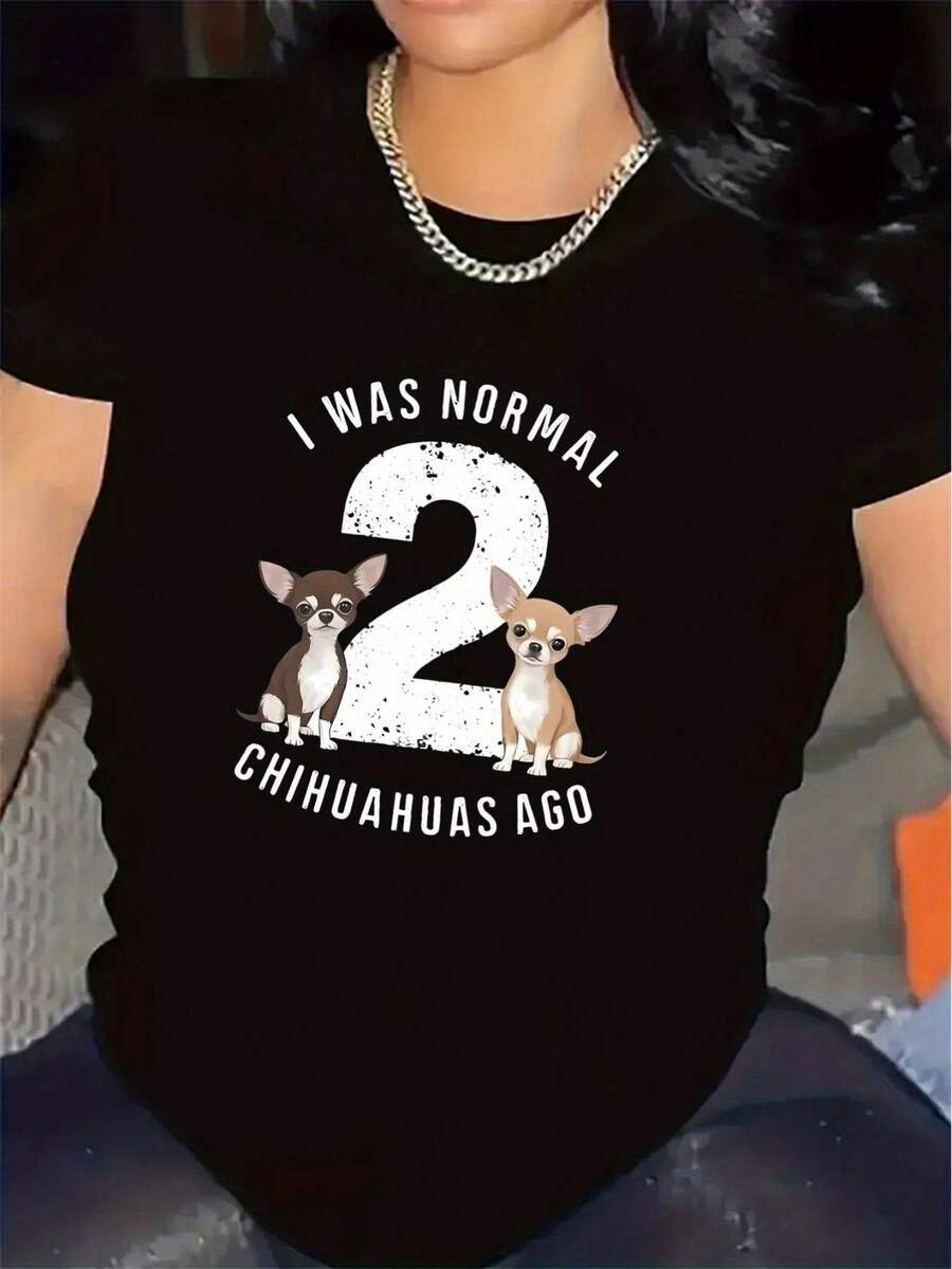 Camiseta con Diseño de Chihuahua para Uso en el Hogar, Tela Duradera y Cómoda, Ideal para Sala de Estar o Cocina, Camiseta con Gráficos Elegantes para Uso Casual Diario, Material Suave, Ligera y Transpirable. Camiseta de Algodón Familiar Coordinada - Negro - Ver 1