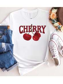 1 Women's T-Shirt In Pure White: Vintage Style Cherry Blossom Print, 180g 100% Cotton. - 白 - 查看 6