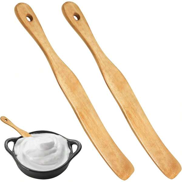 2pcs Wooden Cooking Spatulas, Kitchen Tools Wooden Mixing Spoons With Hanging Hole
