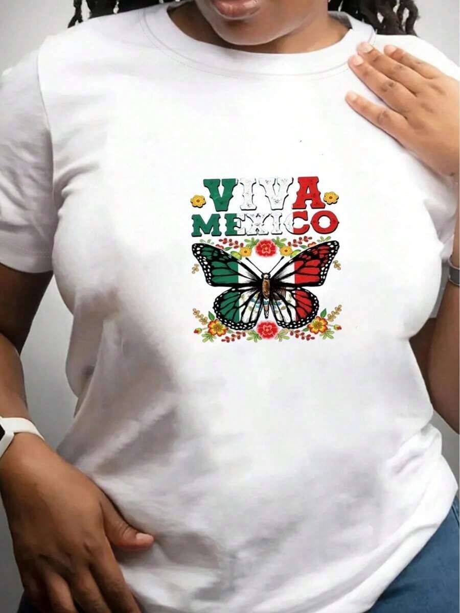 Women's & Men's Short Sleeve T-Shirt With Round Neck And Butterfly Print - Casual Sporty Style, Soft And Breathable, 95% Polyester Fiber 5% Spandex 180g, Printed Design, Modern And Fashionable, Comfortable And Versatile, Urban Style. New Loose And Versatile T-Shirt. - 白色 - 查看 1