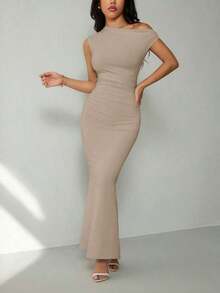 Ropa de verano, atuendos para citas diarias y viajes, atuendos de fiesta, ropa interior elegante para mujeres, atuendos para salir, vestido asimétrico con hombros caídos y cola de pez extra larga, atuendos de club para mujeres, atuendos para - Gris Claro - Ver 1