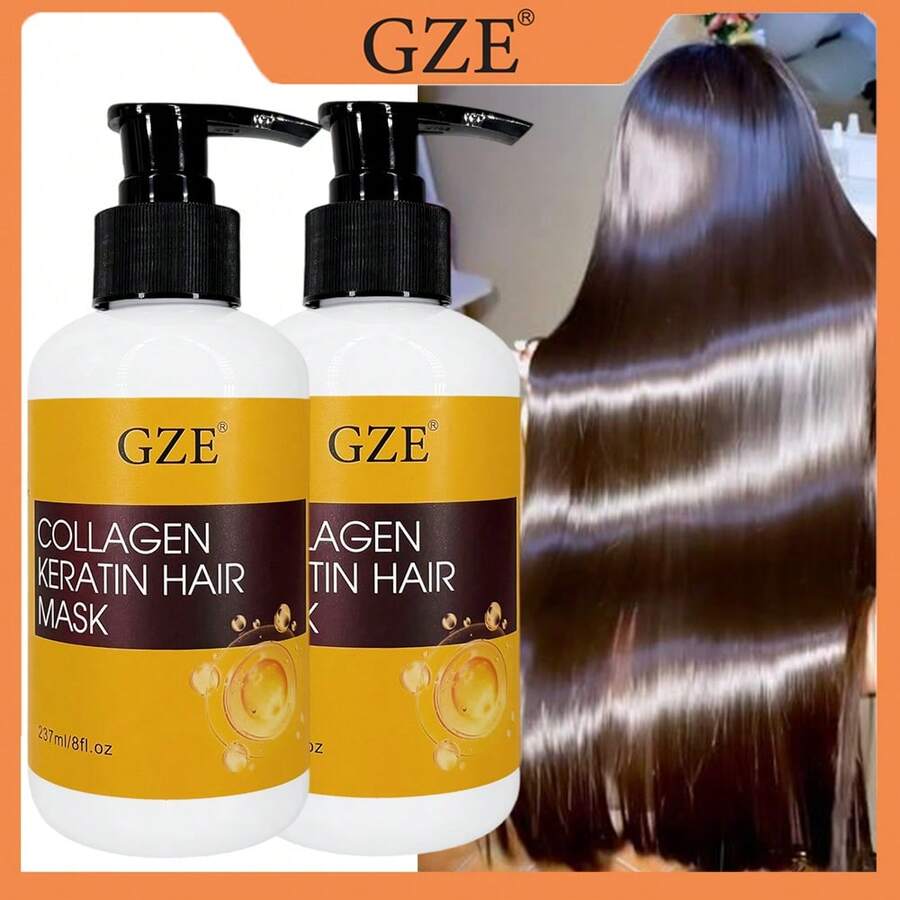 2盒GZE胶原蛋白发膜,适用于干性、受损发质,修复发丝强韧,增加光泽和柔软度,防止毛躁,滋养保湿,237毫升 - 正裝 - 查看 1