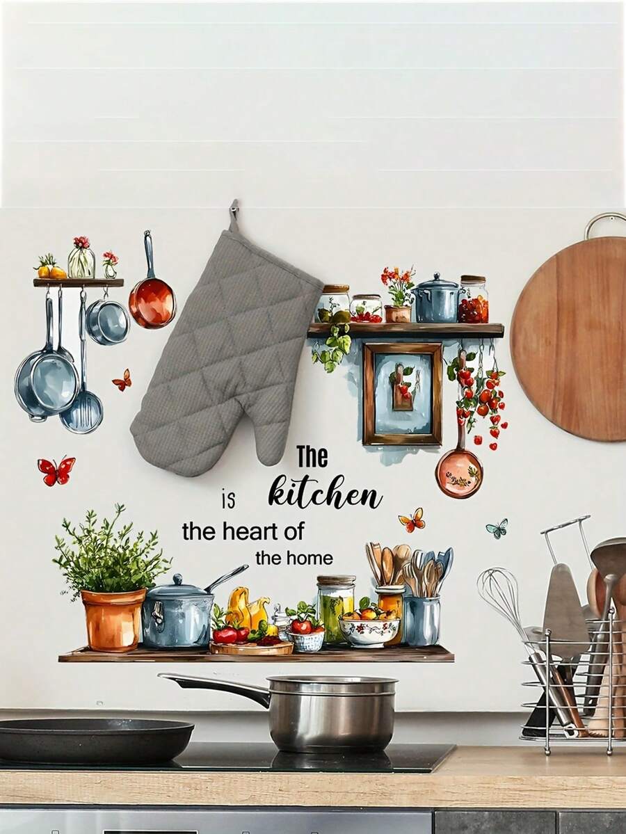 1pc Kitchen Utensil English Slogan Wall Sticker, Self-Adhesive Removable Decor For Kitchen & Dining Room - A - View 1