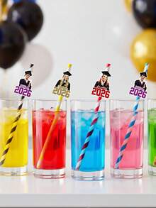 Pajitas personalizadas con sombrero de graduado - Fotos recortadas personalizadas, completas con pajitas y accesorios para que las adjuntes - Diversión para la fiesta de graduación, decoración de bebidas, accesorios de taza de graduación - Multicolor - Ver 4
