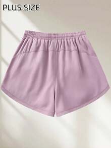Plus Size Women's Liner Shorts 2in1, Solid Color Lining 2 In 1 Sports Pants, Elastic Waist Two Pieces Set, Suitable For Running, Sports, Yoga, Fitness In Summer - Purple - View 3