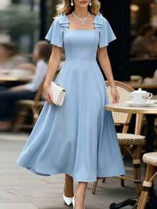 YHHEMERY ROSE Vestido azul de mujer con cuello cuadrado, lazo en la espalda y falda acampanada. Diseño elegante de alta calidad, adecuado como regalo de cumpleaños, para citas, fiestas, Día de San Valentín, Día del Trabajo, Día del Maestro, vuelta al colegio, viajes. Vestido de Moda Primavera/Verano YHH - Rojo violeta - Ver 7