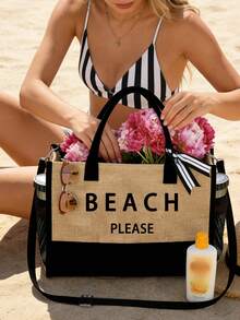 海灘主題女款手提包套裝，印有「Beach」文字，大容量手提包與兩個化妝包，適合婚禮、假期和度假，也適合日常使用，是送給女性、母親、老師、朋友、伴娘、學生的絕佳禮物，也適合生日、假期和週末度假 - 彩色 - 查看 4