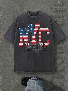 Camiseta casual vintage cómoda y lavada para mujer, camiseta de manga corta con cuello redondo,% algodón lavado y versátil para hombre, adecuada para uso diario y atuendos de, estilo unisex. - Negro - Ver 6