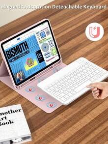 这款键盘保护套兼容 iPad (A16) 11 英寸第 11 代 (2025)，也适用于 iPad 10.2 英寸第 9/8/7 代、iPad Air 4/5/6、10.9/11 英寸以及 iPad Pro 11。支持自动睡眠/唤醒功能，配备可拆卸无线蓝牙键盘、内置 150mAh 电池、纤薄支架设计，并带有触控笔插槽 - 粉色 - 粉色 - 查看 6