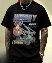 Camisetas gráficas de algodón 100% con estampado de   Woody y RC Racing Champions, camiseta de  de cuello redondo unisex, estilo vintage urbano, camiseta unisex de algodón suelto de manga corta con cuello redondo, blusas para mujer. blusas.blusas casuales para dama. - Negro - Ver 7