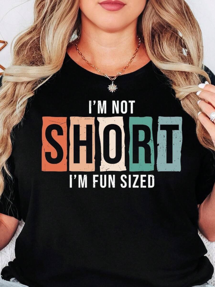 Im Not Short Im Fun Sized T Shirt Funny Petite Shirt Cute Humor Tee Short Girl Gift Sarcastic Quote Shirt Trendy Teeblusas para mujer playeras de mujer vestidos casuales para mujer y2k playeras deportivas para mujer verano camisetas ropa de mujer Fashion Perfect For Daily - Negro - Ver 1