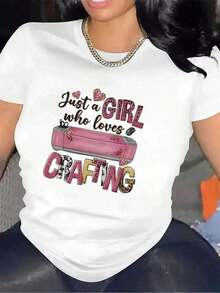 1 pieza clásica y versátil, camiseta de manga corta de algodón puro, adecu para usar en todas las estaciones, dise?para amantes de la manualidad femenina, estilo moderno. - Blanco - Ver 7
