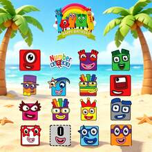 17 piezas Decoraciones de fiesta con tema de bloques de construcción de números, set de decoraciones para pastel con bloques de construcción de números - Multicolor - Ver 3