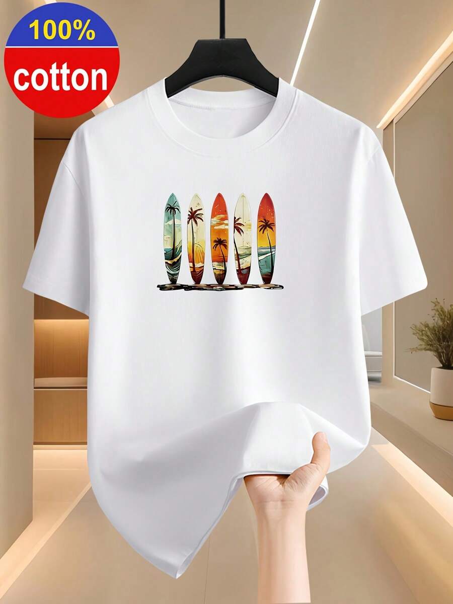 Limited Edition, Men's Short Sleeve T-Shirt, 100% Cotton, Simple And Elegant Regular Fit, Crew Neck, Cotton Fabric For Comfortable Wear, Can Be Used As A Holiday Gift, Lightweight Cotton - 白色 - 查看 1