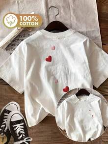 Limited Edition, Fashionable Casual T-Shirt For Women With Double-Sided Print Spring/Summer, Cool Style With Watercolor Heart Print, Short Sleeve, Round Neck, New Comfortable And Lightweight Cotton T-Shirt For Women CCLightweight. - 白色 - 查看 12