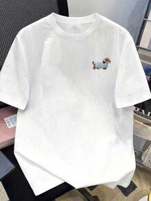 Camiseta de manga corta ManfinityJoysei Dachshund de peso pesado, unisex, con estampado de animales retro y divertido, camiseta casual para parejas, diseño holgado y de nicho, cuello redondo, unisex, estampada, 100% algodón. - Blanco - Ver 5