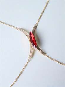 Cadena de Body con strass para el pecho, accesorio sexy de fiesta, joyería clásica para mujer - Rojo - Ver 3