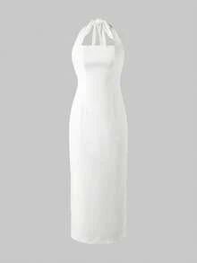 Solid Color Casual Elegant Backless French Style High-End Strapless Dress Summer Party - Pearl White - View 6