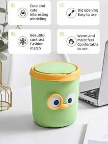 Cute Desktop Trash Can For Bedroom, Bedside, Office - Cartoon Design Waste Bin With Lid, Mini Desk Garbage Can For Dorm, School, Office, Home - Elegant Pedal Trash Can For Tidy Desktop - Cartoon Big Eyes Trash Can - View 6
