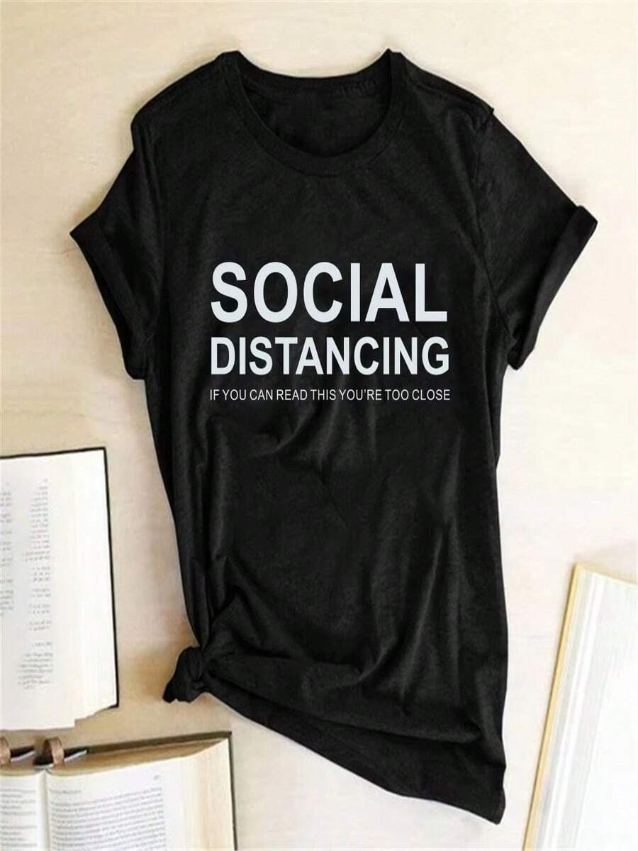 Camiseta feminista negra, estampada con letras que representan los derechos humanos básicos, camiseta de manga corta para mujer. - Negro - Ver 1