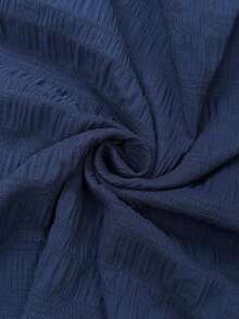 Blusa de cuello redondo con textura y volantes, de estilo casual para tallas grandes de verano - Azul marino - Ver 8