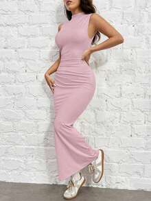Vestido de verano elegante de mujer estilo sirena amarillo sin mangas - Rosa vieja - Ver 3