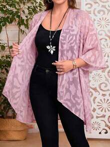 Chaqueta casual de apertura frontal con mangas 3/4 de jacquard para mujer de talla grande, para atuendos de vacaciones de otoño/invierno, atuendos de primavera, ropa de verano, vestidos de primavera, atuendos de primavera, ropa de primavera par - Rosa coral - Ver 6