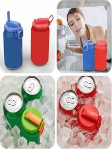 4PCS Reusable Soda Can Lids With Silicone Straws, Leak-Proof & Spill-Proof Beverage Can Covers,  Portable Drink Lids For Soda, Beer,  Perfect For Summer Outdoor Activities, Beach Trips, Pool Parties, Picnics (Color Random). - Multicolor - View 4