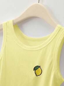Camiseta de tirantes con cuello redondo, estampado de flores de cerezo y recorte de concha para mujer - Amarillo 2 - Ver 3