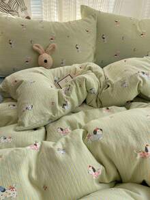 Bộ 3 món ga giường in họa tiết tươi mới bằng polyester, có thể giặt được, phù hợp cho ký túc xá nam và nữ, bao gồm 1 vỏ chăn và 2 vỏ gối (không kèm ruột) - Nhiều màu - Xem 9