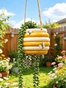 Hanging Flower Pot, Cute Bee Design, Suitable For Indoor And Outdoor Use, Yellow Succulent Plant Pot, Mid-Century Style Flower Pot - Multicolor - View 6