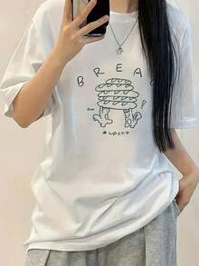Camiseta de manga corta para mujer con estampado de pan verde estilo Y2K, nueva moda de verano, versátil, holgada, con cuello redondo, top Y2K. - Blanco - Ver 1