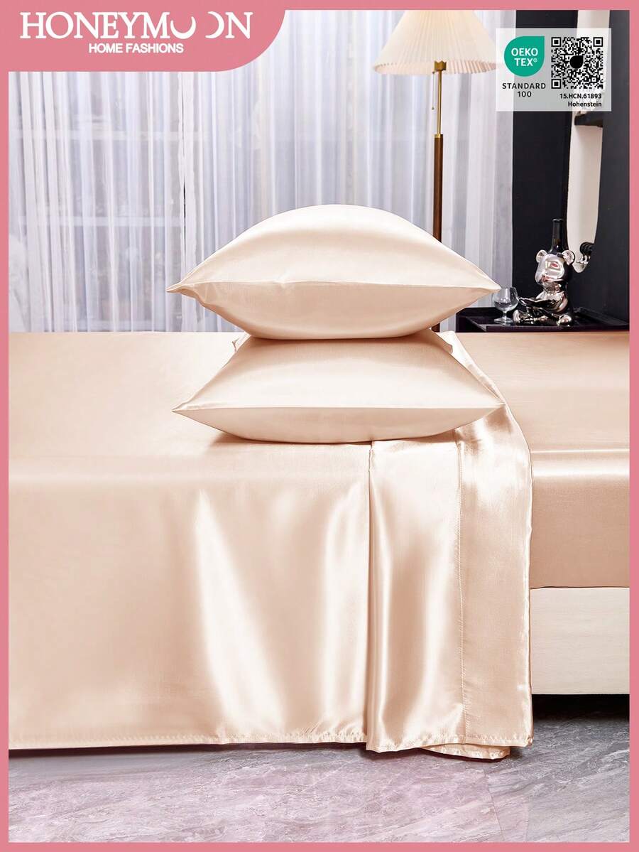 一套(3件套:1个床笠+1个床单+1个枕套;4件套:1个床笠+1个床单+2个枕套)缎面奢华床上用品套装,适用于9-12英寸床垫,缎面枕套(不含枕芯),丝滑柔软,超透气,防缩水,适合居家和宿舍使用,T/F/Q/K尺寸,通过Oeko-Tex认证,送给妈妈的绝佳礼物,香槟色 - 香檳色 - 查看 1