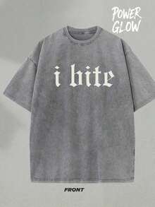 Camiseta Gráfica I Bite, Camiseta Lavada, Regalos Navideños, Camisetas Gráficas Y2K para Hombre, Camisetas Vintage Lavadas Estilo Urbano, Camisetas de Algodón de 230G, 100% Algodón Puro, Camisetas Gráficas Unisex, Camisetas para Halloween y Regreso a Clases - Gris - Ver 6